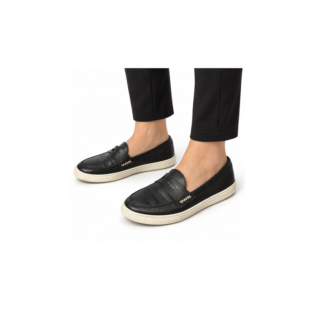 Patina Womens 10 Boardwalk Penny Loafer Sneakers Black Leather Slip On Casual